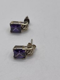 Sterling Earrings With Purple Stone  4.75g