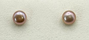 Pink Tint Pearl Earrings In Sterling Setting 1.24g