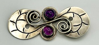 TAXCO 980 Sterling Modern Art Pin With Purple Stones 16.11g