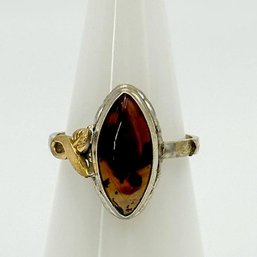 Sterling Ring With 10k Gold Detail And Clear Brown Stone Center 2.24g  Size 6