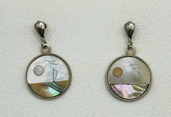 Sterling Shoreline Earrings With Two-toned Iridescent Stone 3.50g