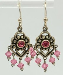Vintage Sterling Chandelier Earrings With Pink Beads 5.79g