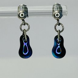 Sterling Silver Dangle Earrings With Iridescent Stone, 1.49 G