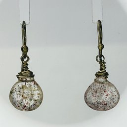 Sterling Silver Hook Earrings With Clear Stones With Gold Colored Flecks.  2.50 G
