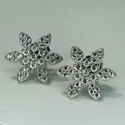 GB Sterling Silver Flower Design With Clear Stone Clusters And Pushbacks 3.20 G