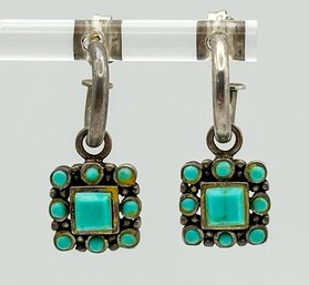 THAILAND Vintage Sterling Hoop Earrings With Turquoise 4.24g