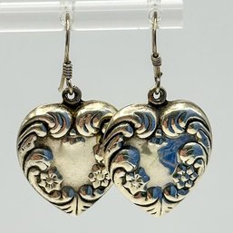 Vintage Sterling Heart Hook Earrings 4.75g