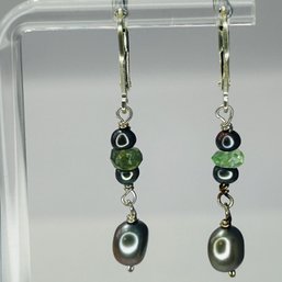 Sterling Silver Lever Back Dangle Earrings With Colored Stones 2.32 G