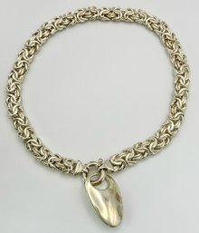 Heavy Sterling Necklace With Large Sterling Pendant 113.27g