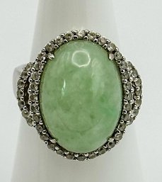 Large Sterling Ring With Green Natural Stone 7.71g  Size 7