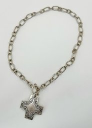 Heavy Sterling Chain With Large Cross Pendant 37.31g