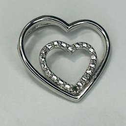 Sterling Silver Double Heart Pendant With Clear Stones 1.37 G
