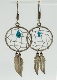 Sterling Dreamcatcher Earrings With Turquoise Beads 2.86g
