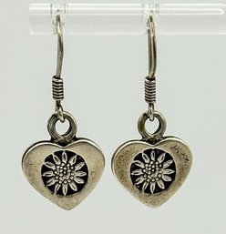MEXICO Sterling Heart Earrings With Flower Stamp 4.09g