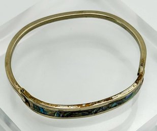 ALPACA MEXICO Bangle Bracelet With Narrow Iridescent Stone Inlay 14.09g