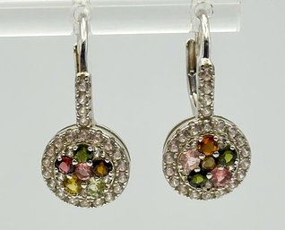CHINA Sterling Hook Earrings With Multicolored Rhinestones 3.80g