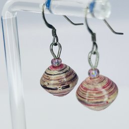 Sterling Silver Hook Back Earrings With Round Design 1.81 G Earth Tones