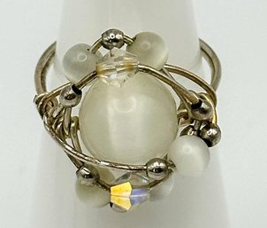 Sterling Wire Ring With Large White Beads 3.82g  Size 6