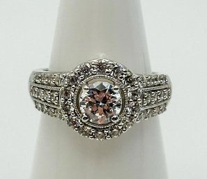 Large Sterling Ring Encrusted In Clear Rhinestones 5.58g Size 6.5