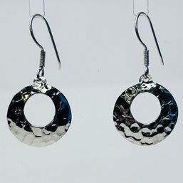 MEX Sterling Silver Hook Back Hammered Dangle Circle Design Earrings 1.67 G