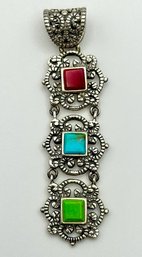 Vintage Sterling Pendant With Three Colored Stones 12.85g
