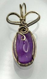 Large Purple Stone Pendant Wrapped In Sterling 9.00g
