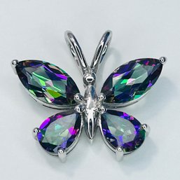 Sterling Silver Butterfly Pendant With Purple Stones 2.77 G