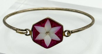 ALPACA MEXICO Bangle Bracelet With Magenta Flower And Tension Clasp 6.47g