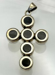 MEXICO Sterling Geometric Cross Pendant With Black Stone Accents 14.32g