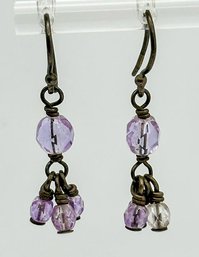 Sterling Wire Earrings With Purple Beads 2.44g