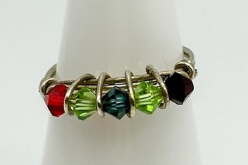 Sterling Wire Ring With Multicolored Beads 1.52g  Size 7