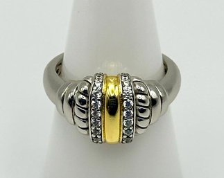 IDEAURE Heavy Two Toned Sterling Ring With Rhinestone Accents 7.39g  Size 8
