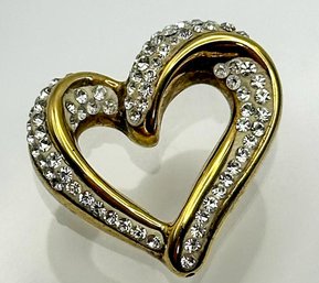 THAILAND Gold Colored Heart Pendant With Rhinestone 3.58g