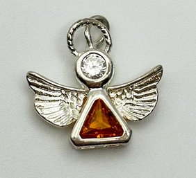 Sterling Angel Pendant With Orange Triangle Stone 2.04g