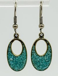 ALPACA MEXICO Oval Drop Earrings With Crushed Turquoise 2.89g