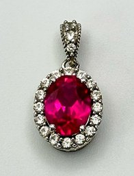 Magenta Stone Pendant With Sterling And Rhinestones 1.49g