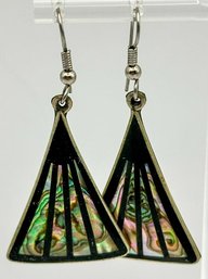 ALPACA MEXICO Fan Earrings With Oil Spill And Onyx Inlay 7.50g