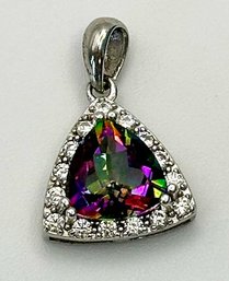 Purple Triangle Stone Pendant Set In Sterling With Rhinestones 1.33g