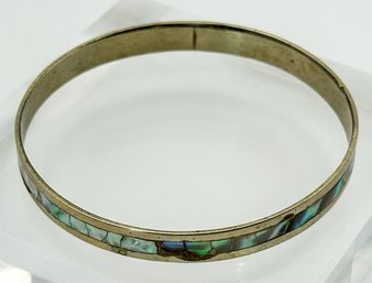 ALPACA MEXICO Bangle Bracelet With Iridescent Gemstone Inlay 11.49g
