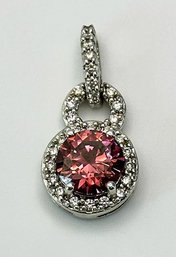 THAILAND Round Sterling Pendant With Purple Stone Solitaire Encrusted With Rhinestones 4.08g