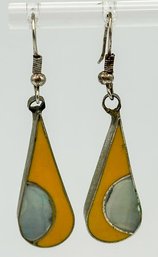 Modern Sterling Dangle Earrings With Yellow Inlay 4.79g