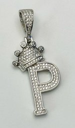 REL Rhinestone Studded Pendant- 'P' With Crown  4.16g