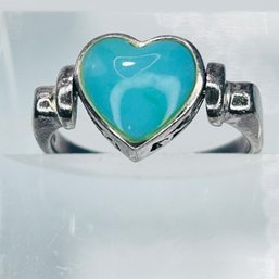 Sterling Silver Heart Ring With Rotating Turquoise Heart Size 7, 3.9 G