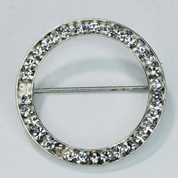 Sterling Silver Circular Pin With Clear Stones 2.97 G