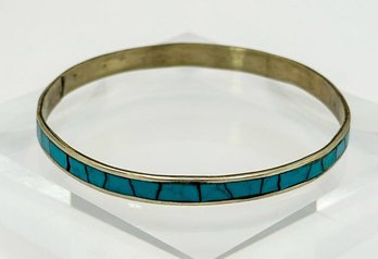ALPACA MEXICO Bangle Bracelet With Full Turquoise Inlay 9.10g