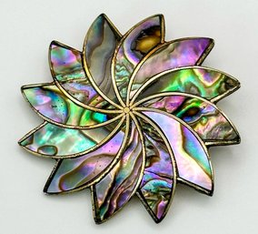 MEXICO Sterling Modern Flower Pendant With Oil Spill Inlay 6.40g