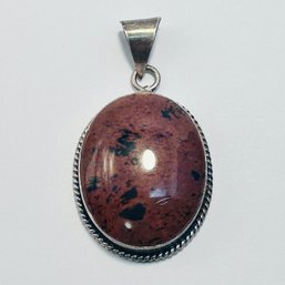 Mexico Sterling Silver TM  287 Oval Pendant, Beautiful Large Brown Stone With Black Flecks In Bezel Setting 3