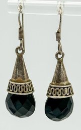 Vintage Sterling Dangle Earrings With Black Cut Stone 6.43g