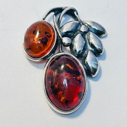 Poland, Sterling Silver Pendant With Amber Stones 3.4 G