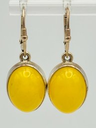 Yellow Oval Stone Earrings Set In Sterling 9.29g